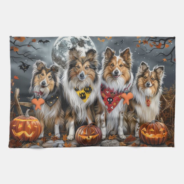 Paño De Cocina Shetland Sheepdog Halloween Spooky (Horizontal)