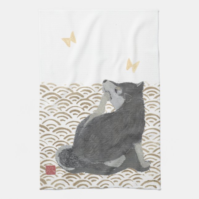Paño De Cocina Shiba Inu, arte japonés (Vertical)