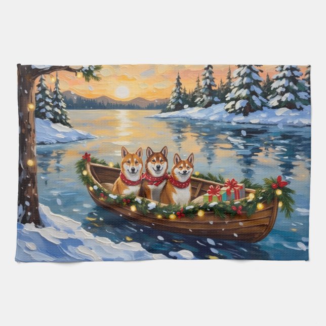 Paño De Cocina Shiba Inu Christmas Boat Holiday (Horizontal)