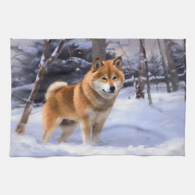 Paño De Cocina Shiba Inu deja que nieve Navidades (Horizontal)