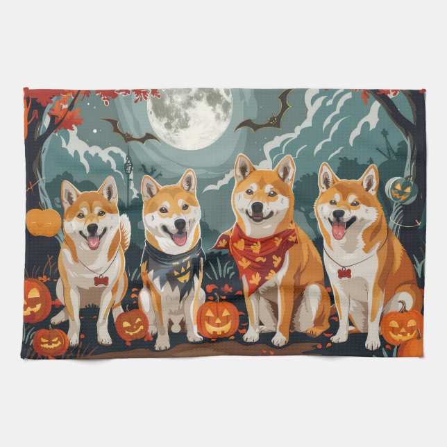 Paño De Cocina Shiba Inu Halloween Spooky (Horizontal)