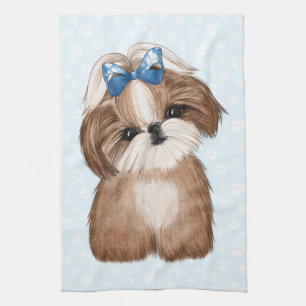 Paño De Cocina Shih Tzu Blue Bow