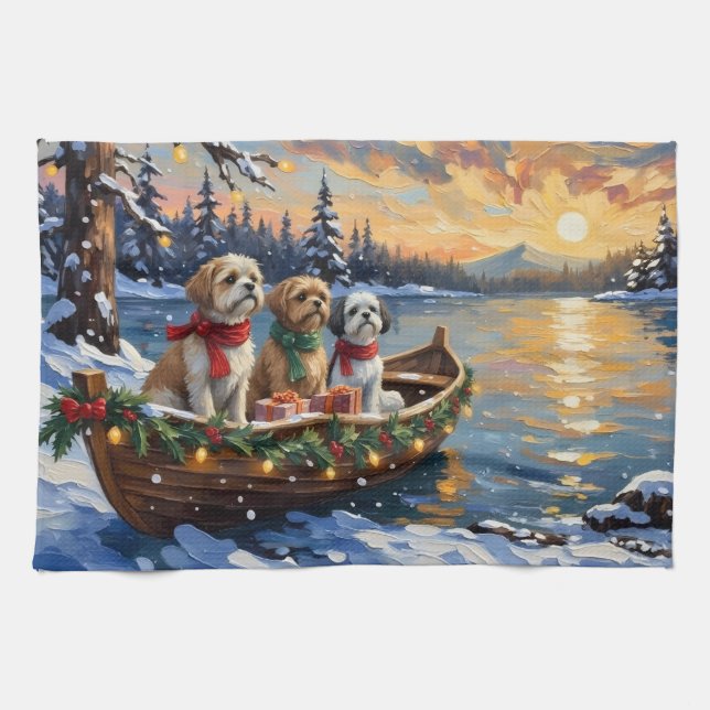Paño De Cocina Shih Tzu Christmas Boat Holiday (Horizontal)