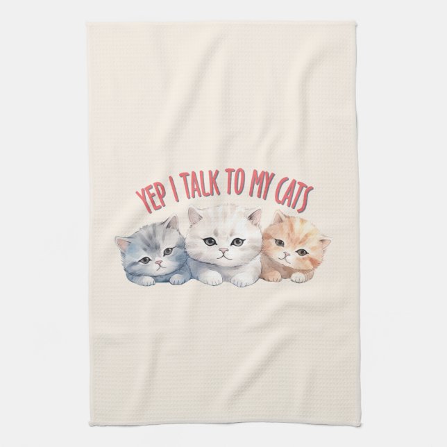 Paño De Cocina Sí, hablo con mis gatos - Adorable diseño de trigo (Vertical)