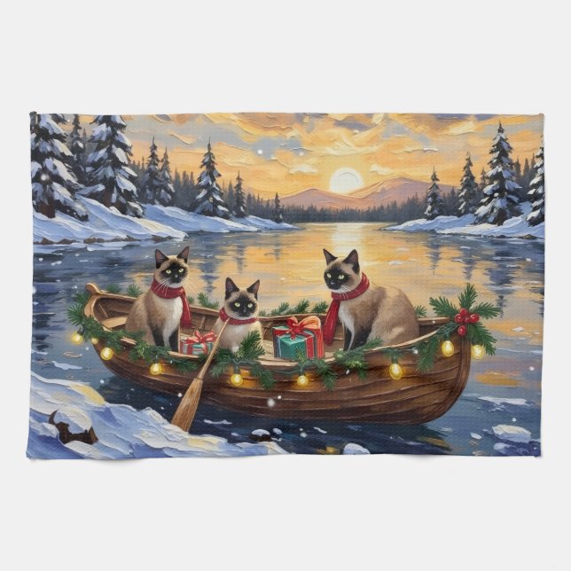 Paño De Cocina Siamese Cat Christmas Boat Holiday (Horizontal)