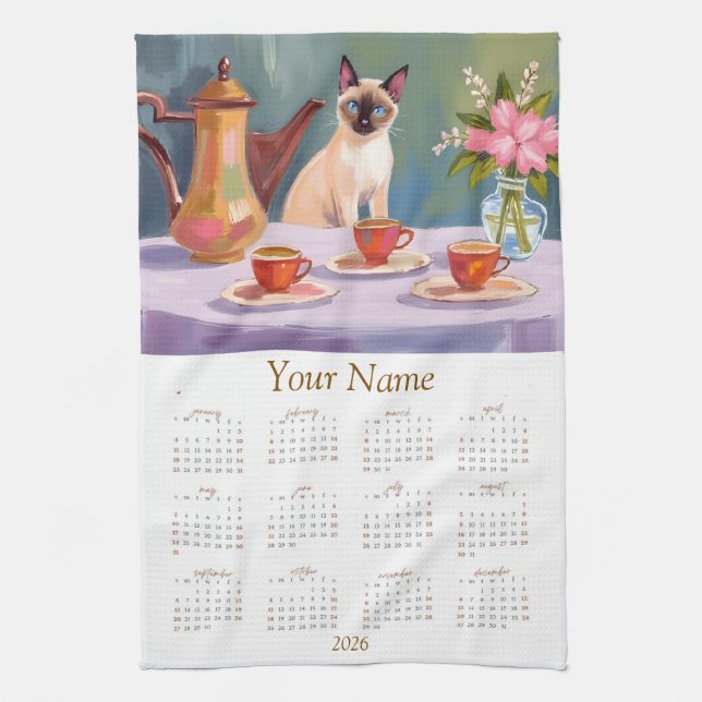 Paño De Cocina Siamese Cat Lovers 2026 Tea Towel Calendar  (Vertical)