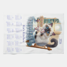 Paño De Cocina Siamese Cat Tea Time 2026 Calendar Kitchen Towels