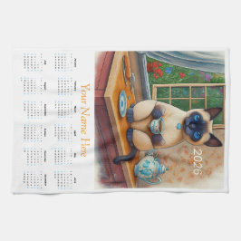 Paño De Cocina Siamese Cat Tea Time 2026 Tea Towel Calendar