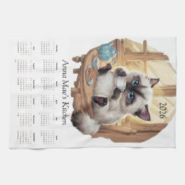 Paño De Cocina Siamese Cat & Tea Time Kitchen Towel Calendar 