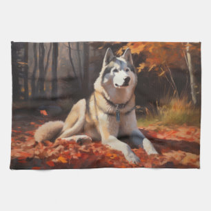 Paño De Cocina Siberian Husky en otoño hojas caídas inspiran