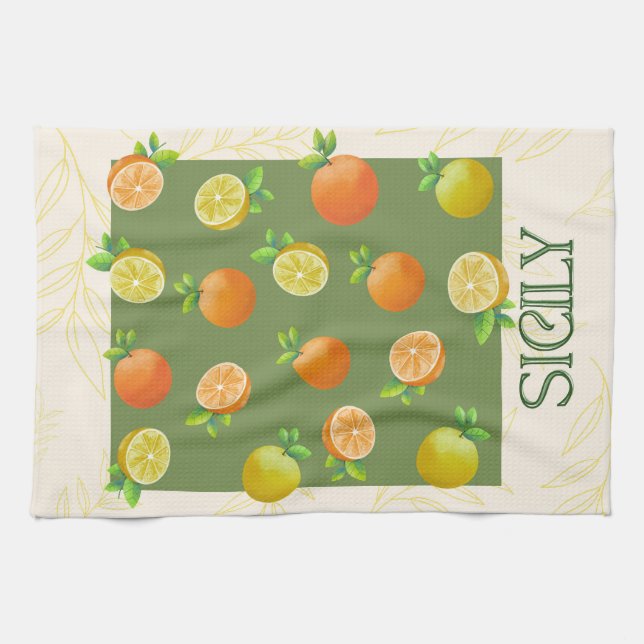 Paño De Cocina Sicilia Citrus Wall Art | Naranja italiano y limón (Horizontal)