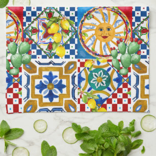 Paño De Cocina Sicilia, mayólica, azulejos, limones