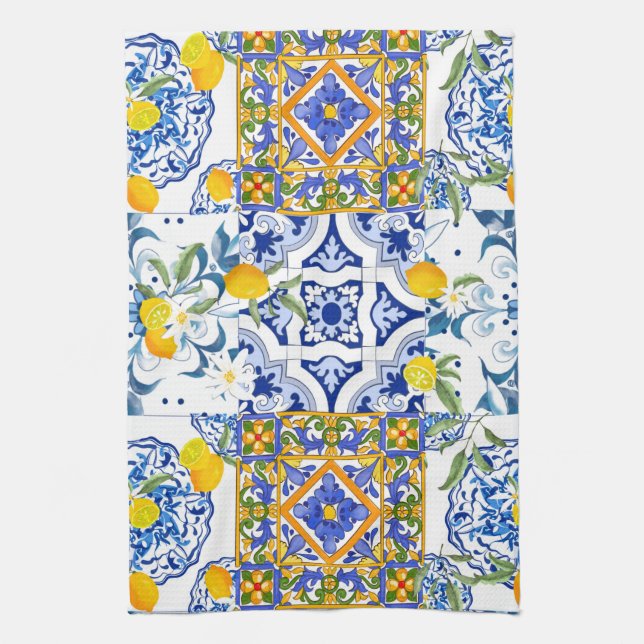 Paño De Cocina Siciliano, verano, cítrico (Vertical)