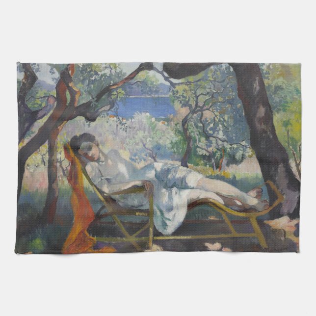 Paño De Cocina Siesta (Juana durmiendo en el jardín mediterráneo) (Horizontal)