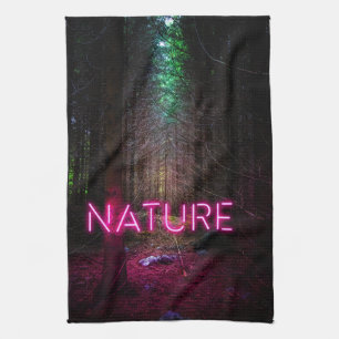 Paño De Cocina Signo de neón magenta de la naturaleza misteriosa