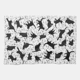 Paño De Cocina Silhouette Cat Burbuja de doodle negro y blanco