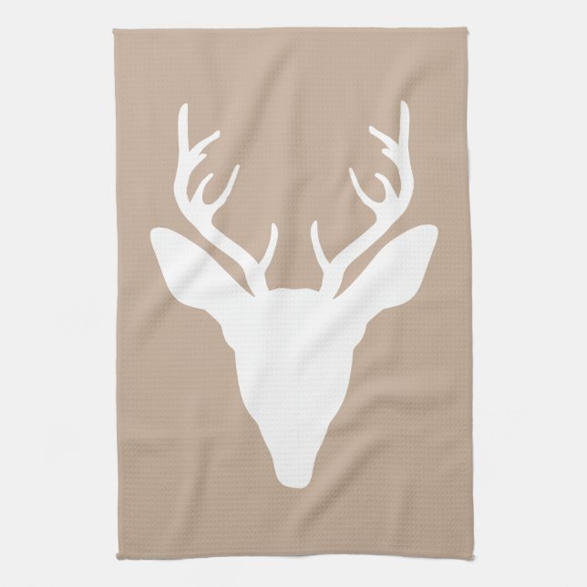Paño De Cocina Silhouette De Cabeza De Cerveza Blanca En Beige (Vertical)