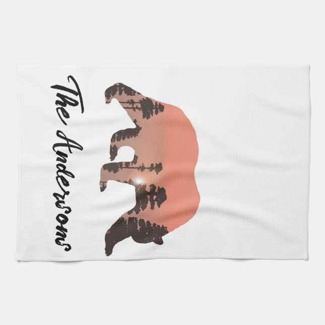 Paño De Cocina Silhouette de oso al aire libre personalizada (Horizontal)