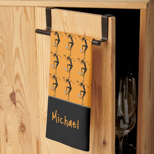 Paño De Cocina Silhouette Soccer, Naranja de arte africano (Pliegue de tercios)