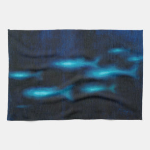 Paño De Cocina Silhouettes azul de pescado traslúcido