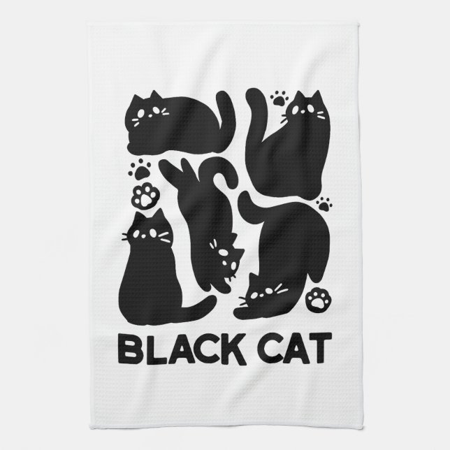 Paño De Cocina Silhouettes de gato negro - Diseño felino lindo (Vertical)