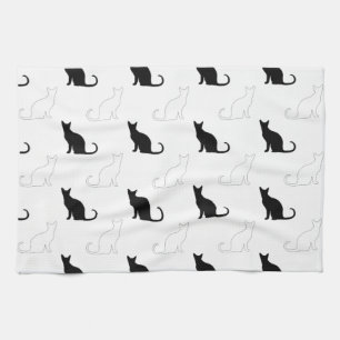 Paño De Cocina Silhouettes de gatos negros y blancos