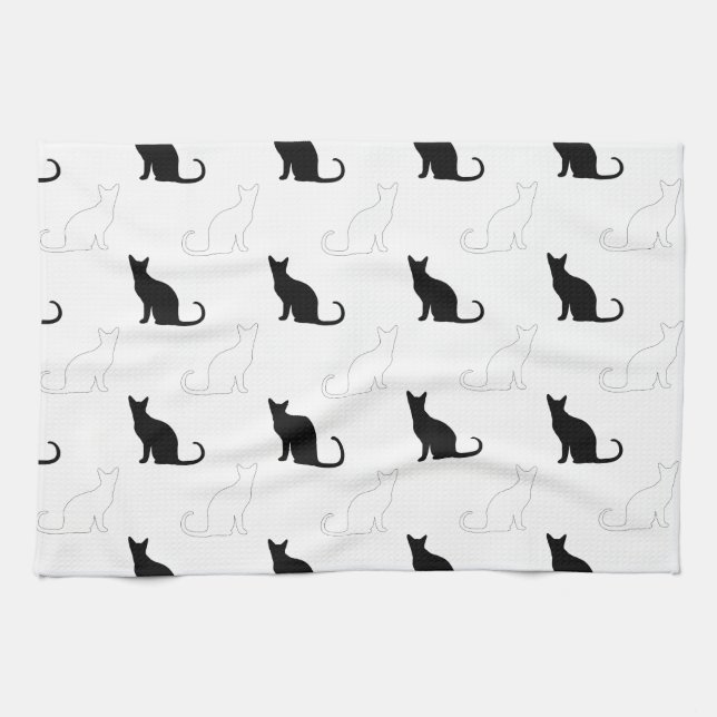 Paño De Cocina Silhouettes de gatos negros y blancos (Horizontal)