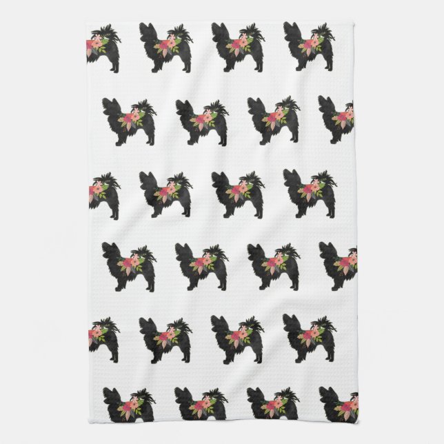 Paño De Cocina Silky Chihuahua Perro Raza Silhouette Floral Boho (Vertical)