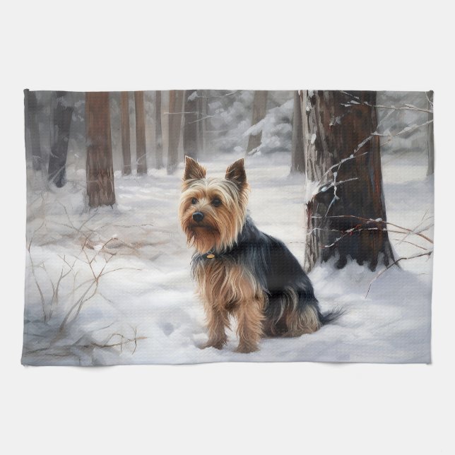 Paño De Cocina Silky Terrier deja que nieve Navidades (Horizontal)