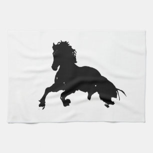 Paño De Cocina Silueta blanca de caballo en blanco negro
