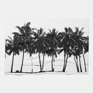 Paño De Cocina Silueta de árboles de palmeras blancas negras