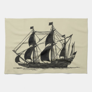Paño De Cocina Silueta de barco con velas de barro