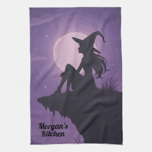 Paño De Cocina Silueta De Brujas Míticas Bajo Regalo De La Luna