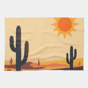 Paño De Cocina Silueta de cactus del desierto al atardecer