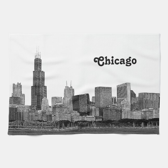 Paño De Cocina Silueta de Chicago Grabada (Horizontal)
