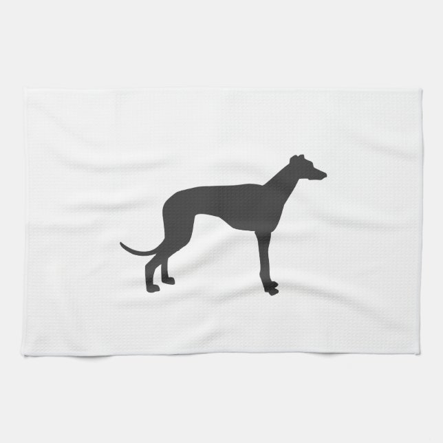 Paño De Cocina Silueta de Greyhound italiana en negro (Horizontal)
