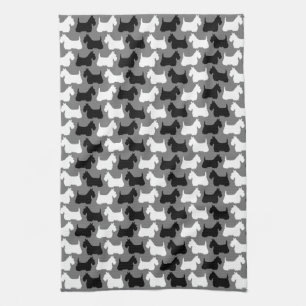 Paño De Cocina Silueta de Terrier escocés, en blanco/negro/gris