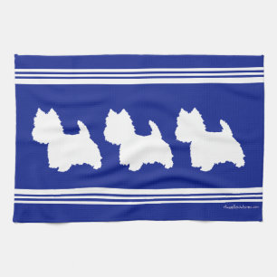 Paño De Cocina Silueta de Westie sobre Azul