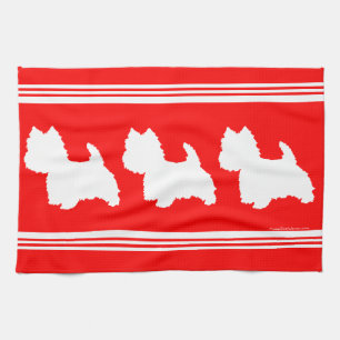 Paño De Cocina Silueta de Westie sobre Rojo