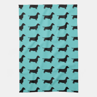 Paño De Cocina Silueta del Dachshund en fondo de la aguamarina