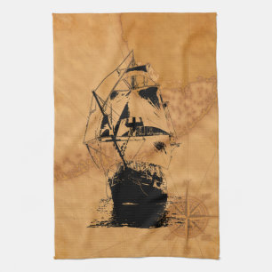 Paño De Cocina Silueta negra de la nave