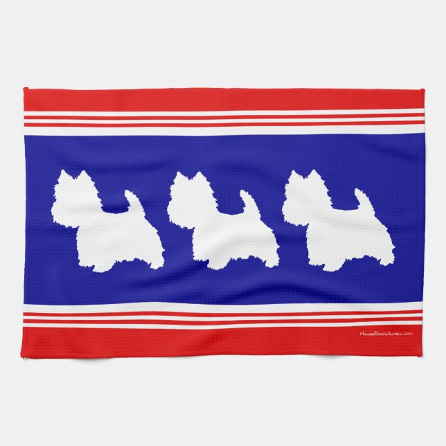 Paño De Cocina Silueta Westie Rojo Blanco Azul (Horizontal)