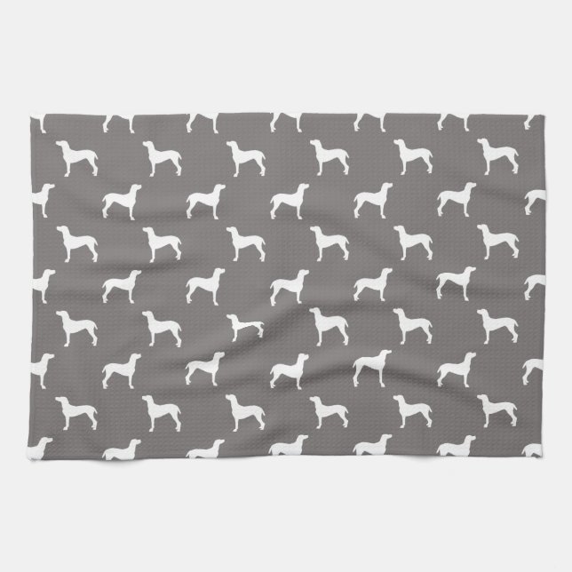 Paño De Cocina Siluetas blancas de Weimaraner en gris (Horizontal)