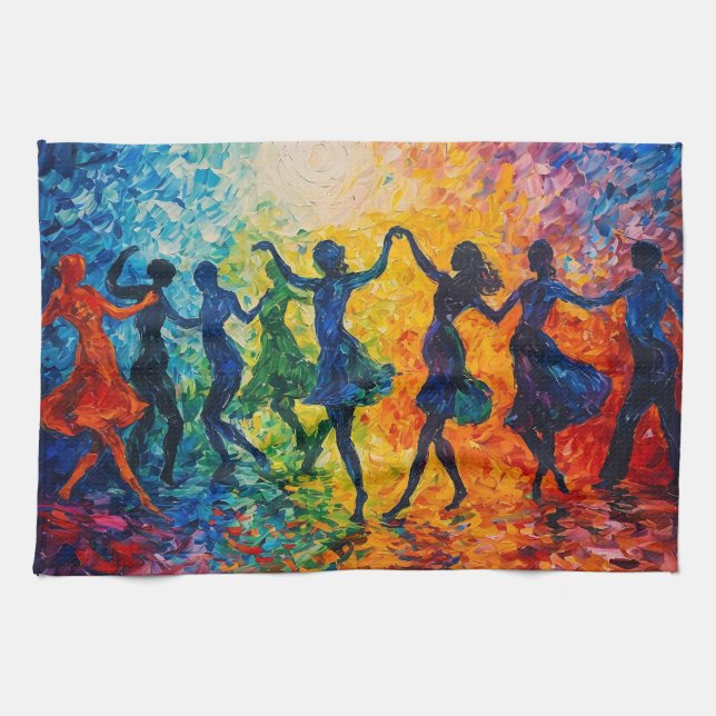 Paño De Cocina Siluetas coloridas bailando (Horizontal)
