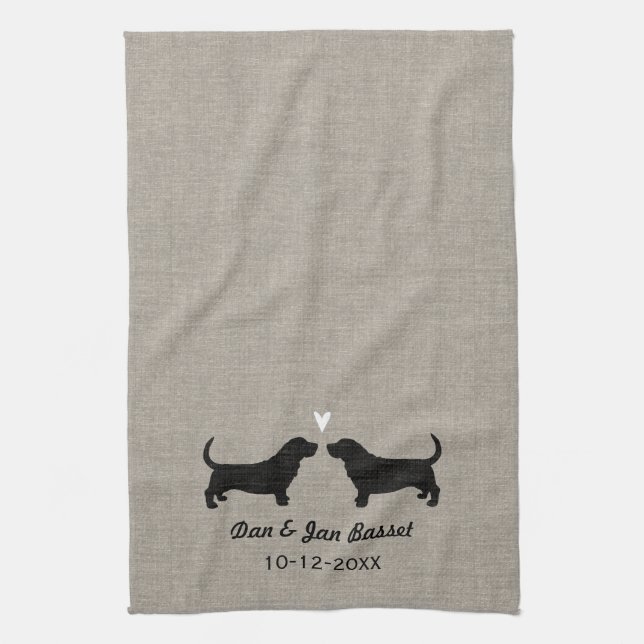 Paño De Cocina Siluetas de Basset Hound con Corazón (Vertical)
