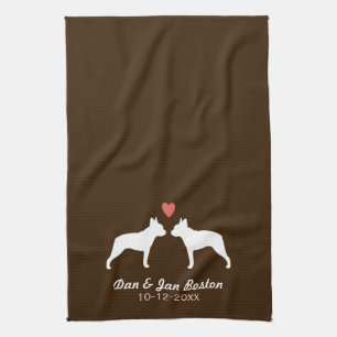 Paño De Cocina Siluetas de Boston Terrier con Corazón y Texto