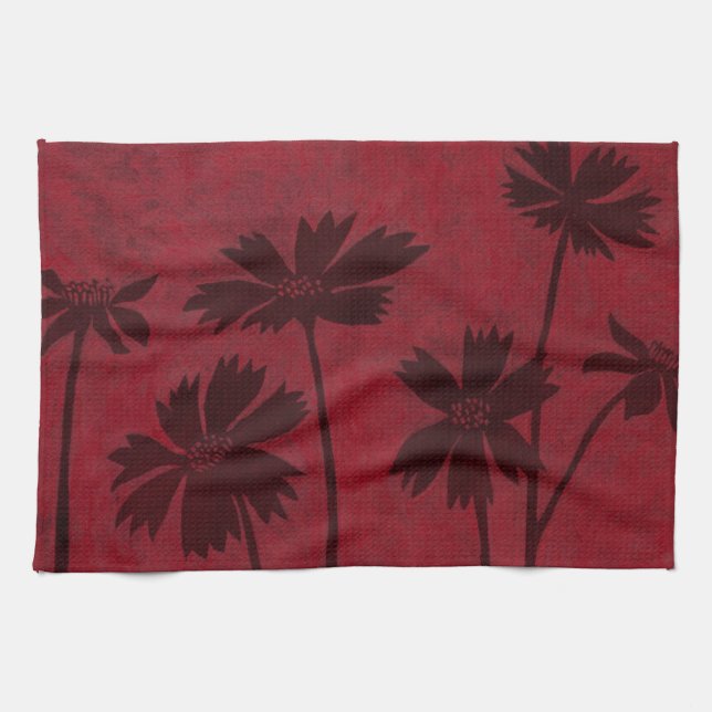 Paño De Cocina Siluetas de cabeza de flores sobre fondo de delito (Horizontal)