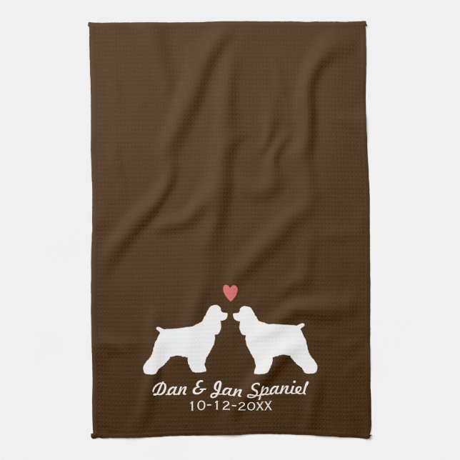 Paño De Cocina Siluetas de Cocker Spaniel con Corazón y Texto (Vertical)