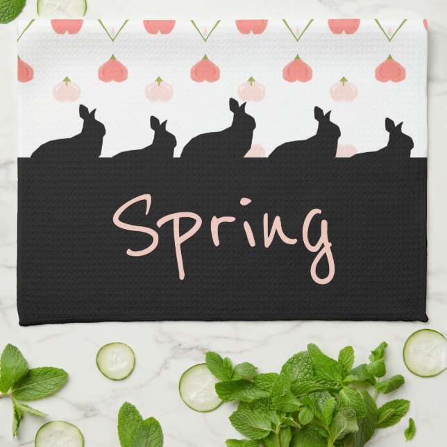 Paño De Cocina Siluetas de conejo en negro con rosado (Doblado)
