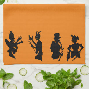 Paño De Cocina Siluetas de demonios diablos vintage de Halloween